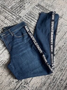 Karl Lagerfeld Navy Jeans with Black & White Logo Side Tape